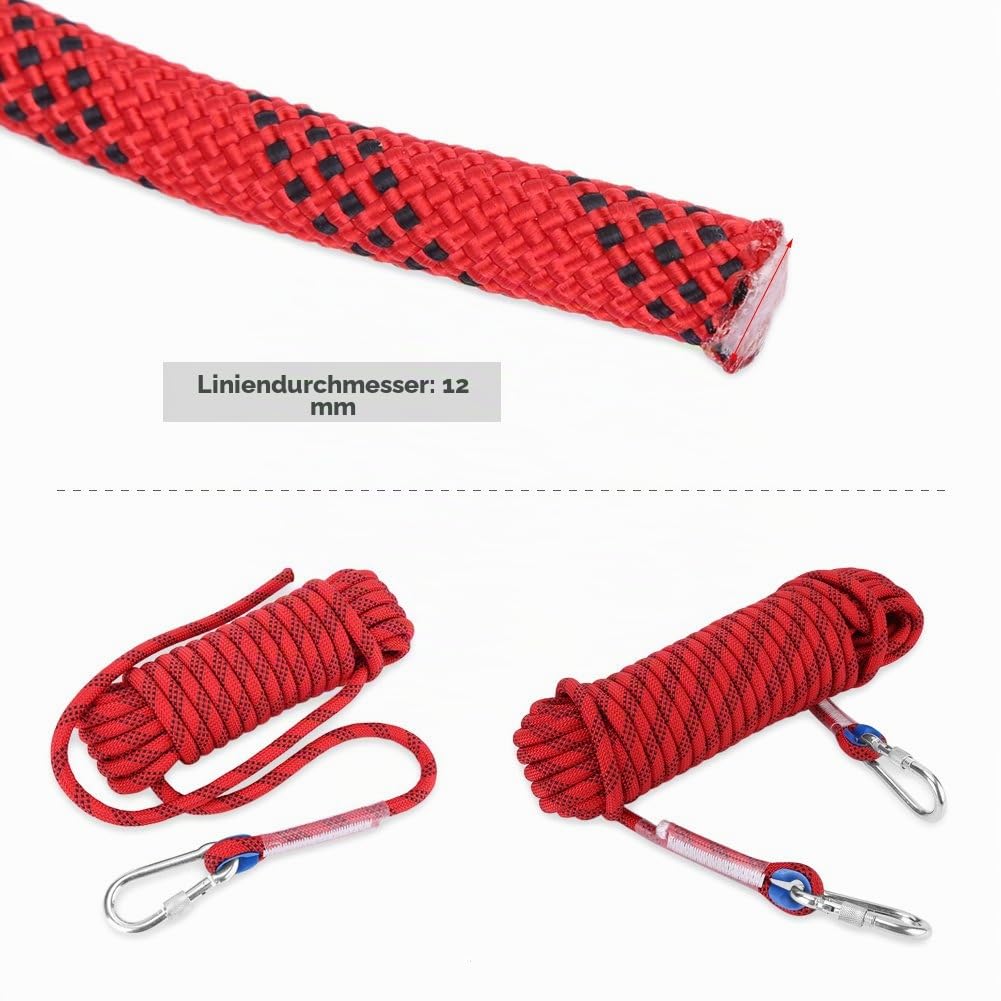Zubehör für Kletterseil, 12 mm, Paracord-Leine mit Karabiner (20 m)