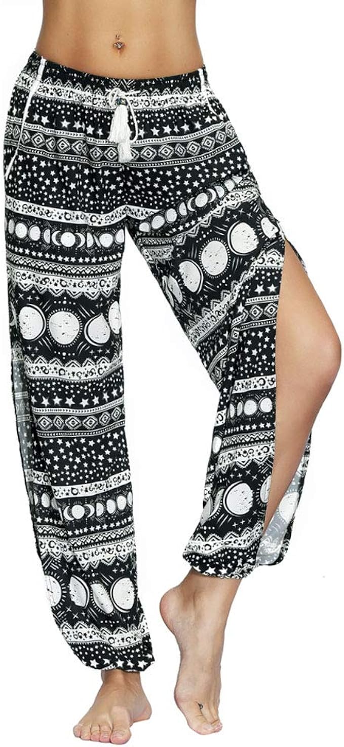 Women's Side Slit Harem Yoga Pants with Pockets Drawstring Breathable