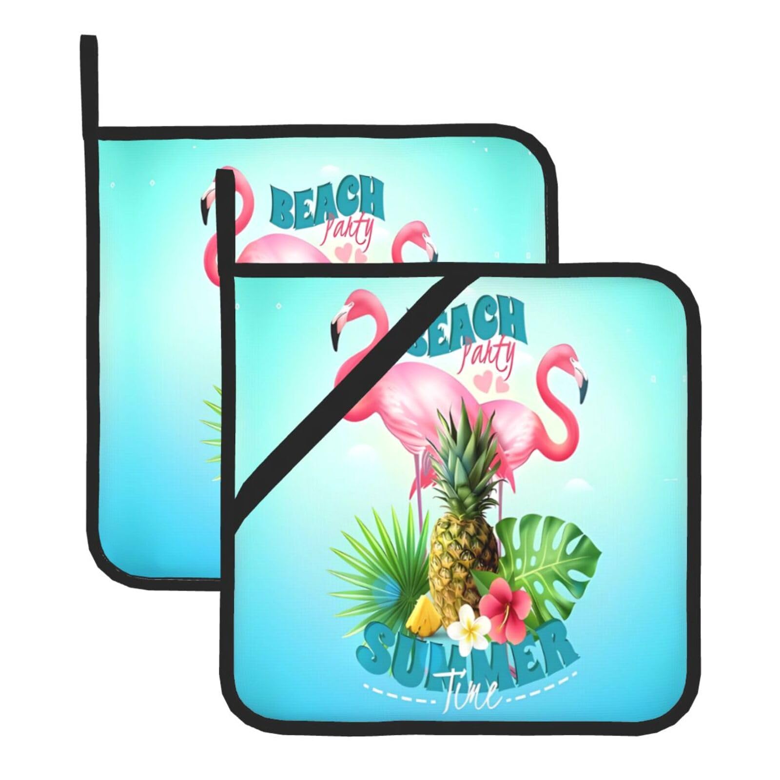 YYHWHJDE Tropical Flamingo Prints Square Hot Pads for Kitchen Counter - Waterproof Pot Holders, Durable Oven Mitt Layers with Hanging Loop, Heat Resistant Trivets (2-Pack)