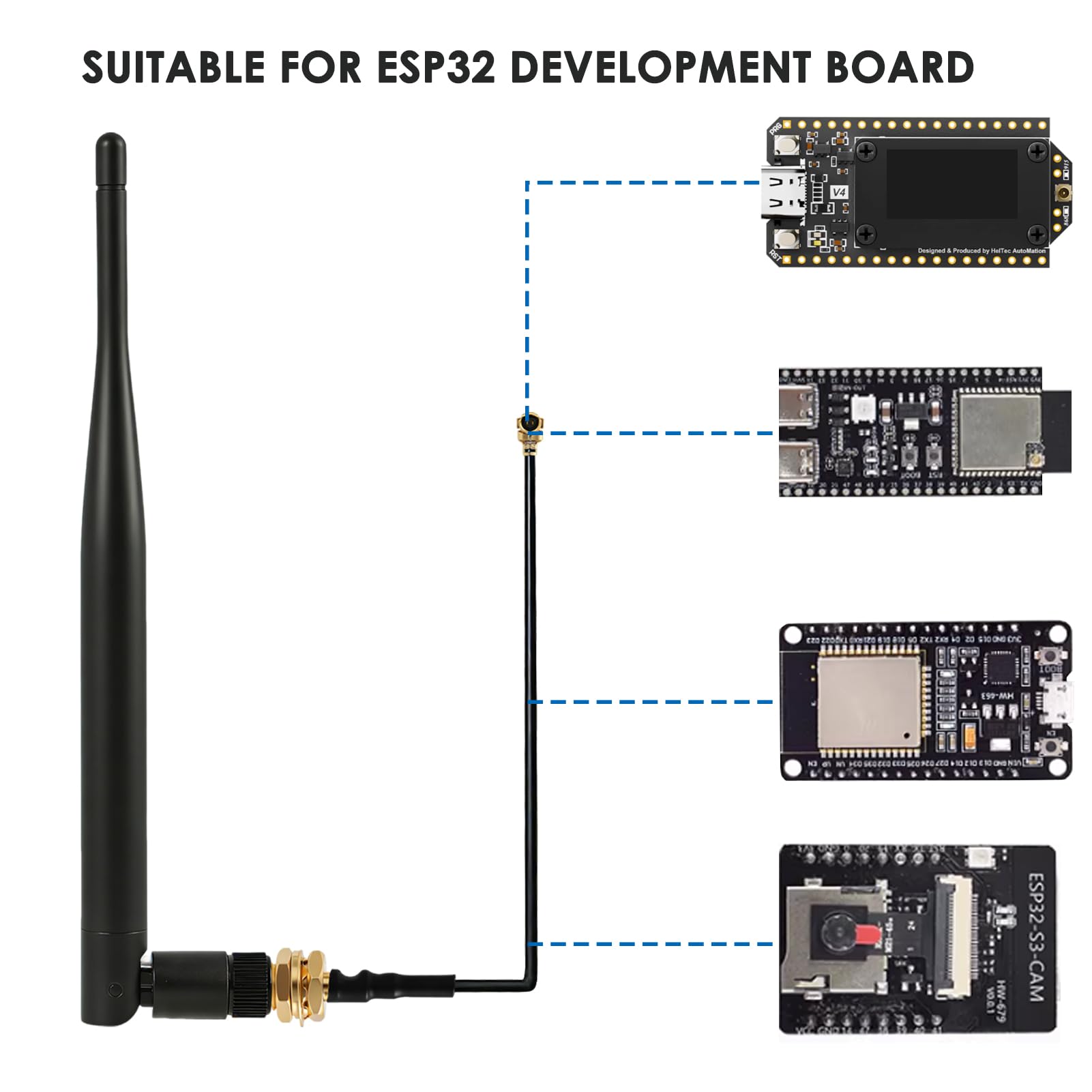 2 unidades de antena LoRa de 868 MHz, ganancia de 5 dBi, conector SMA omnidireccional con conector SMA hembra, adaptador de antena, cable adaptador de antena, para Meshtastic ESP32 LoRa OLED Board con - 5