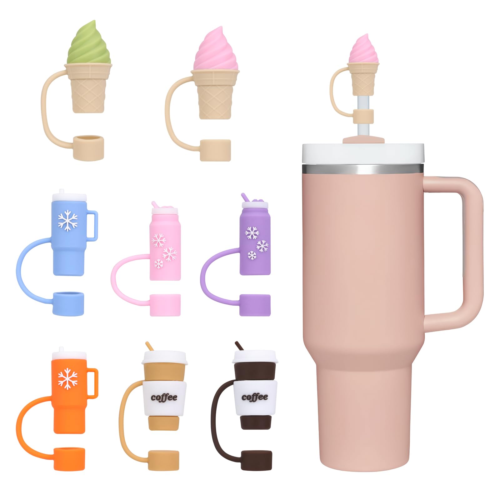 LOMSUXA - Lot De 8 Couvercles De Paille En Silicone Pour Tasse Stanley | Mignons Et Anti-poussière (10 Mm)