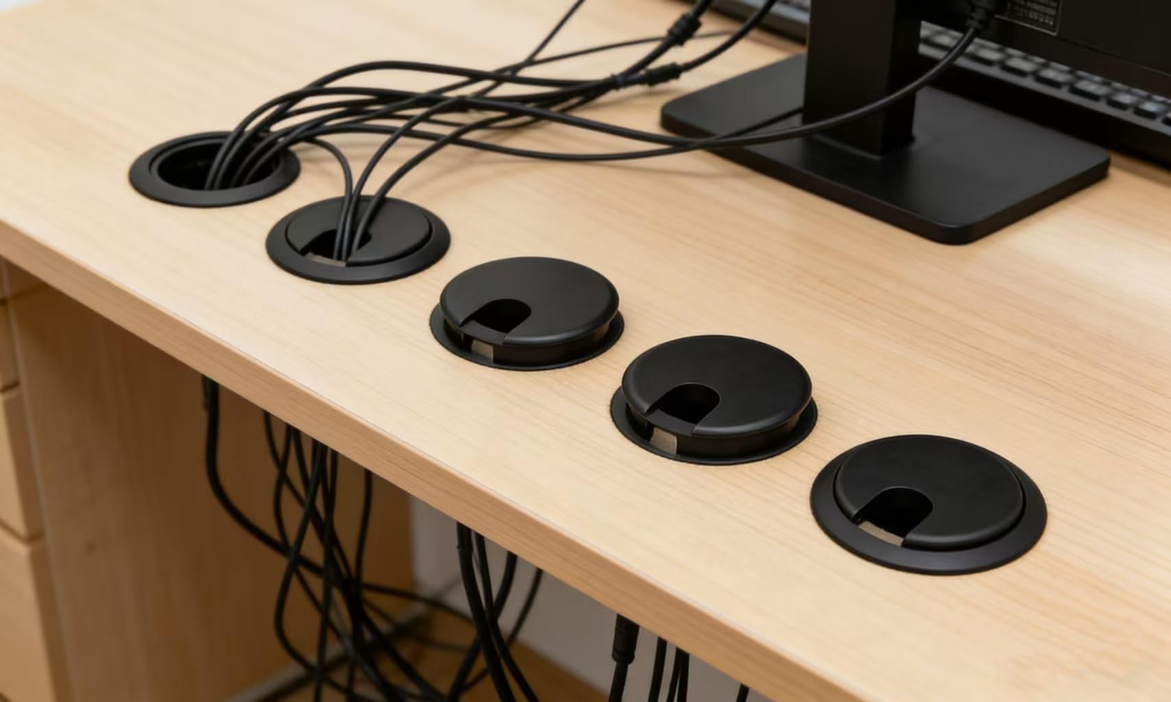 Desk Grommets - 5 Pack Black Cable Covers -8
