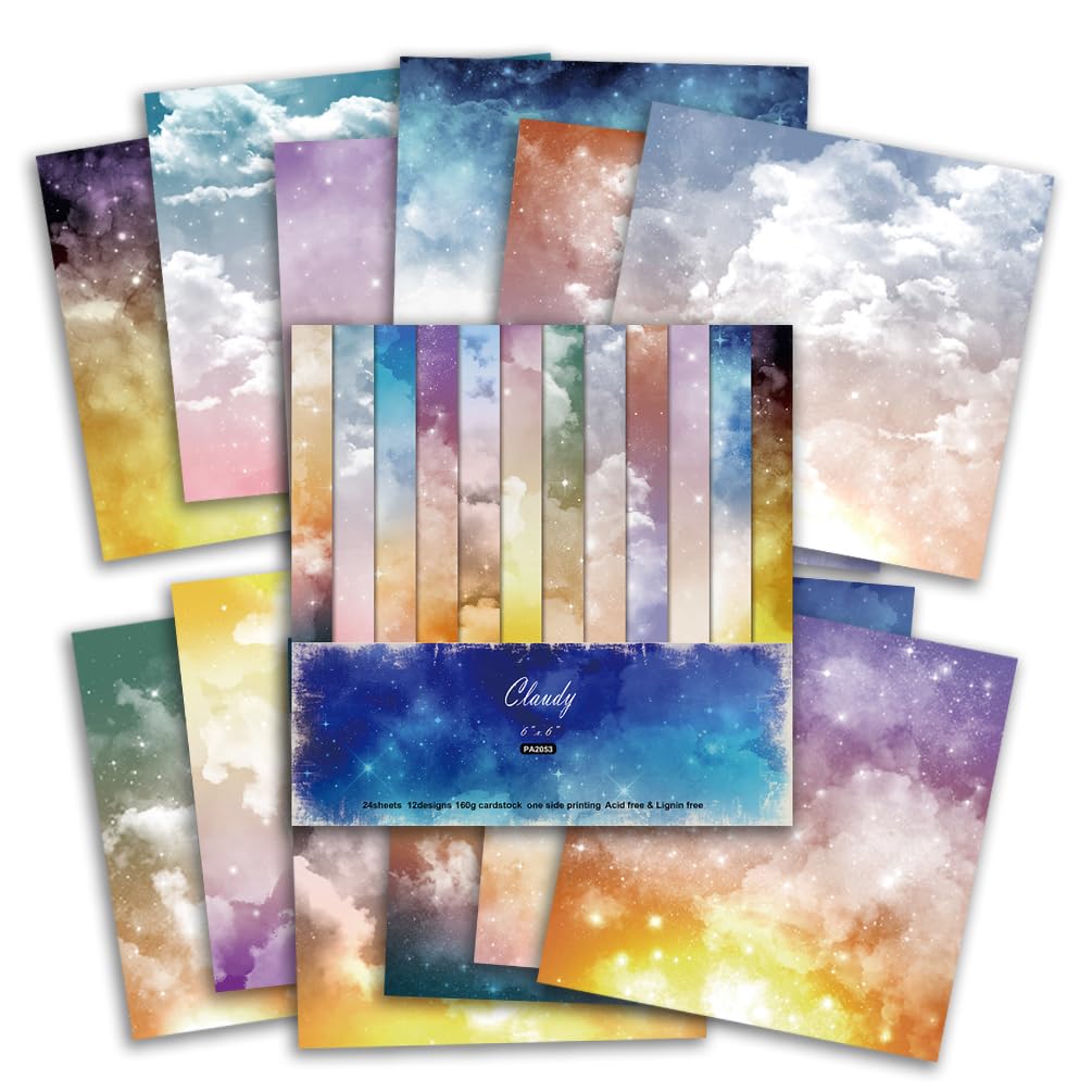 Papel para álbumes de recortes, Paquete de papel con patrones de 6" x 6", 48 hojas, cartulina impresa por una sola cara, 12 diseños, papel decorativo for manualidades de 160 g/m² for hacer tarjetas de