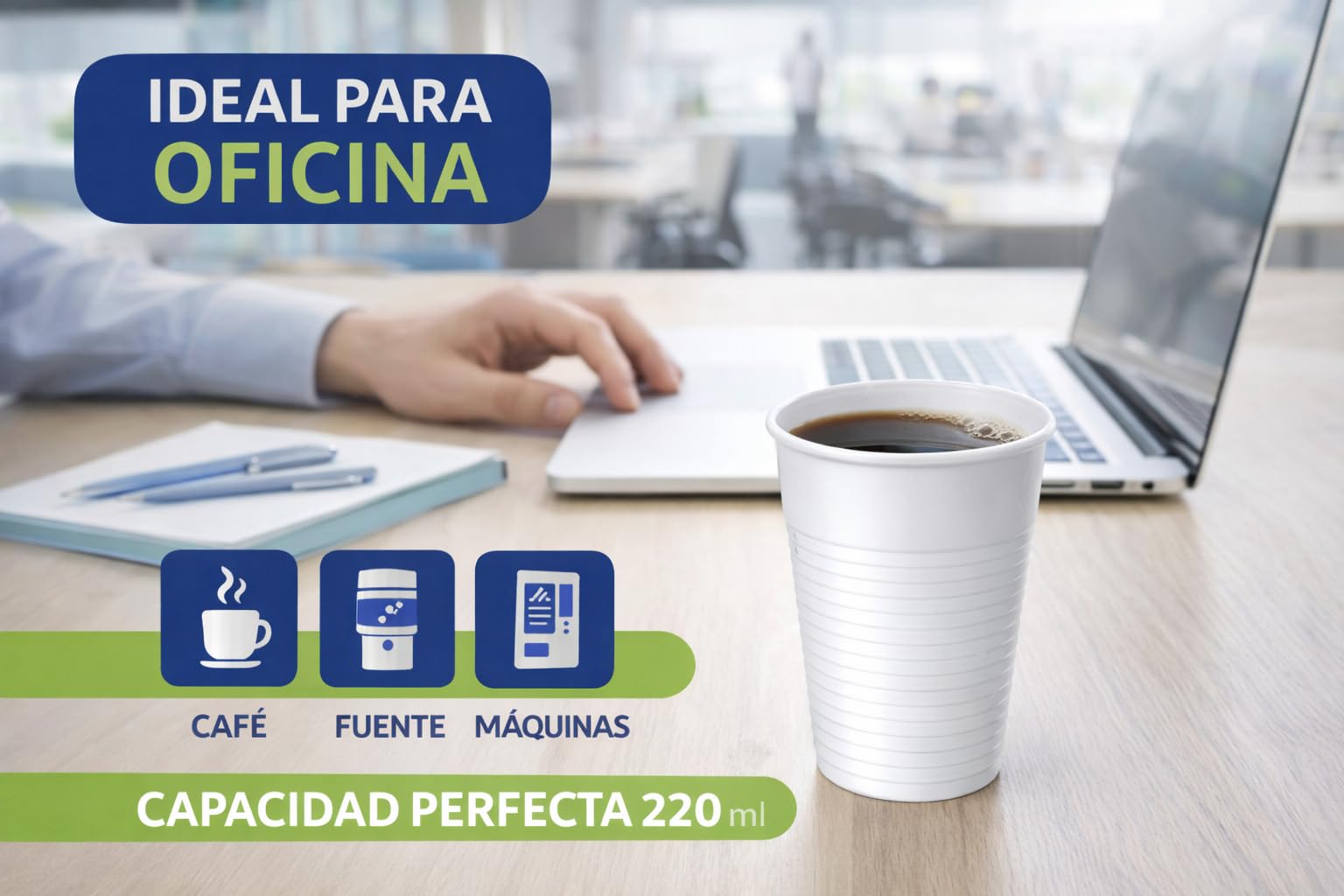 Vaso Reutilizable de Polipropileno 200/220 ml Blanco – Apto Lavavajillas 50 °C – Resiste 25 Lavados – Vaso Plástico Reutilizable para Hostelería, Eventos y Oficina (3000)
