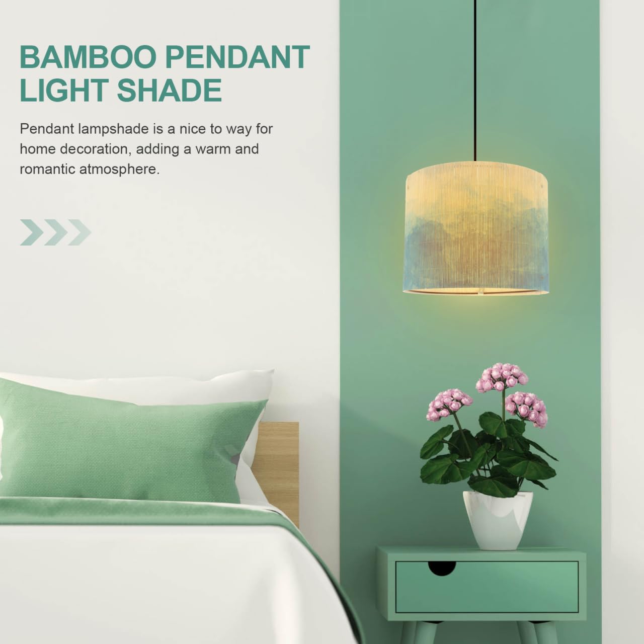 OSALADI Paralume a tamburo vintage in bambù stampato, copertura della luce per lampadari, lampada da terra e lampada da tavolo, blu