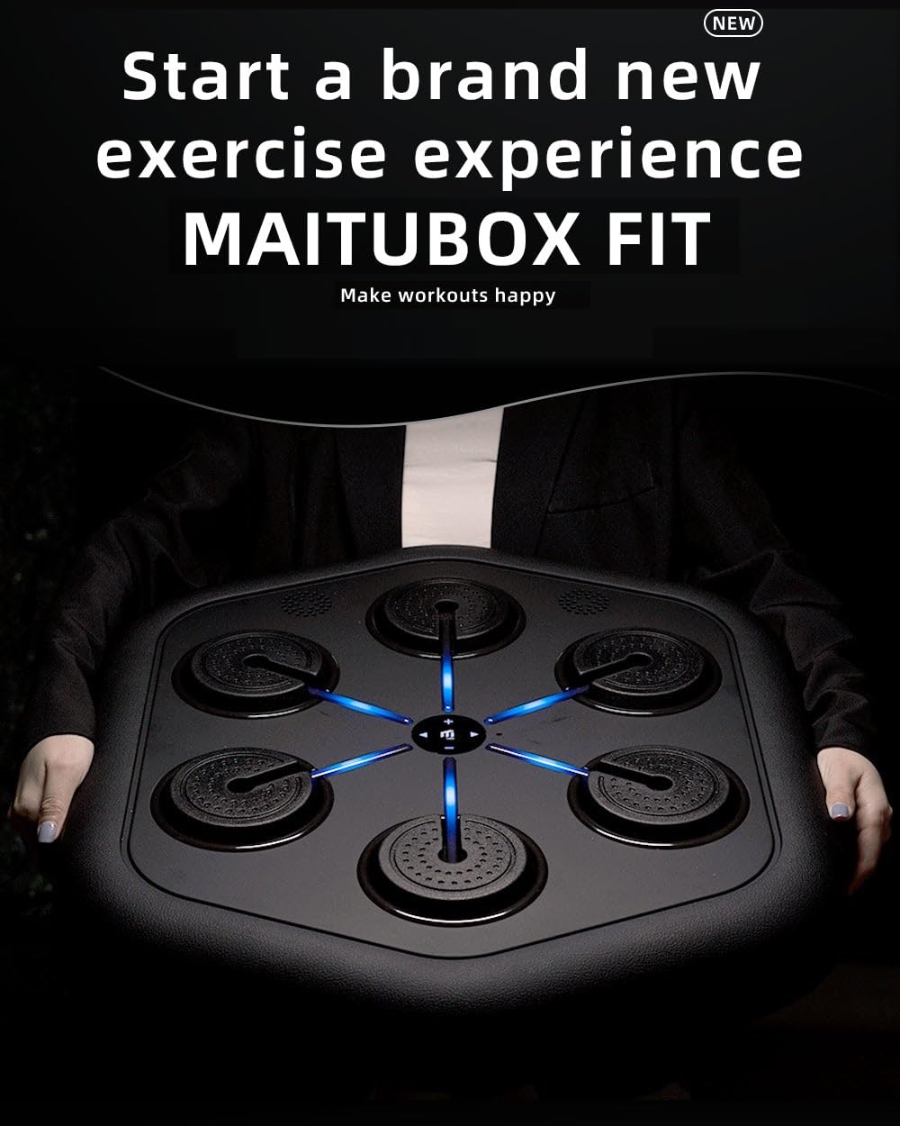 Music Boxing Machine M4, Smart Music Punching Machine with Custom Running Lights, Stereo Sound and APP Control, Wall Mount Boxing Machine for Adults - Home Office Gym Workout Equipment Black