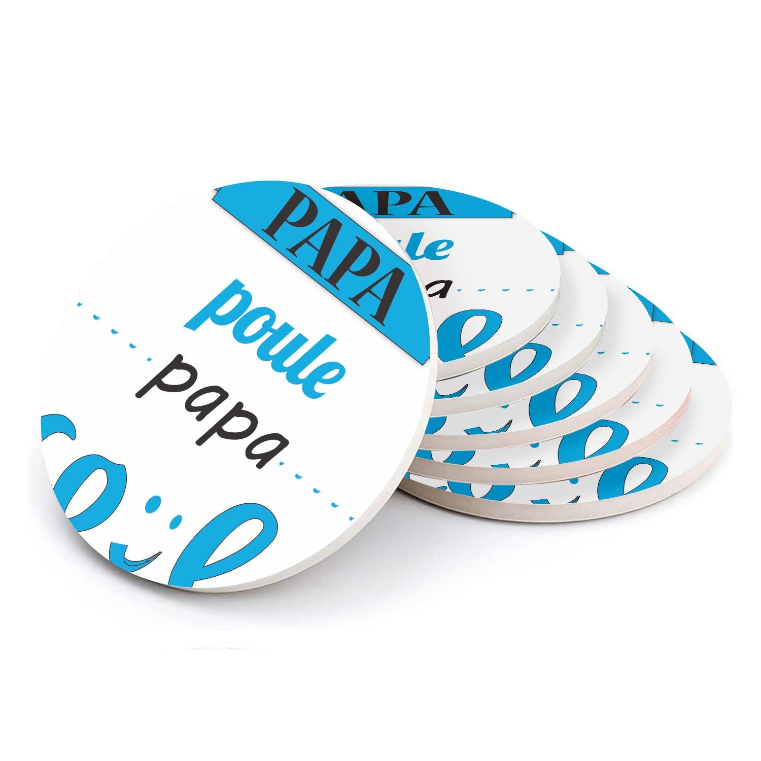 Sous-verres ronds en céramique Papa Poule : le cadeau idéal bleu pour la Fête des Pères