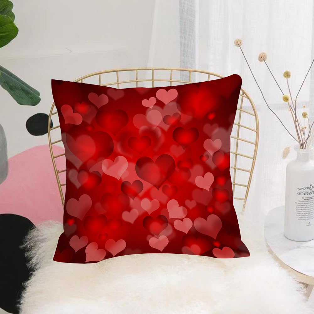 HYMSXW Cushion Cover,Throw Pillow Case Home Decorative for Living Room Bedroom Sofa Chair 20X20 Inch,Love red heart design, dense array of red hearts of various sizes on dark red b,Pillowcase 50X50cm