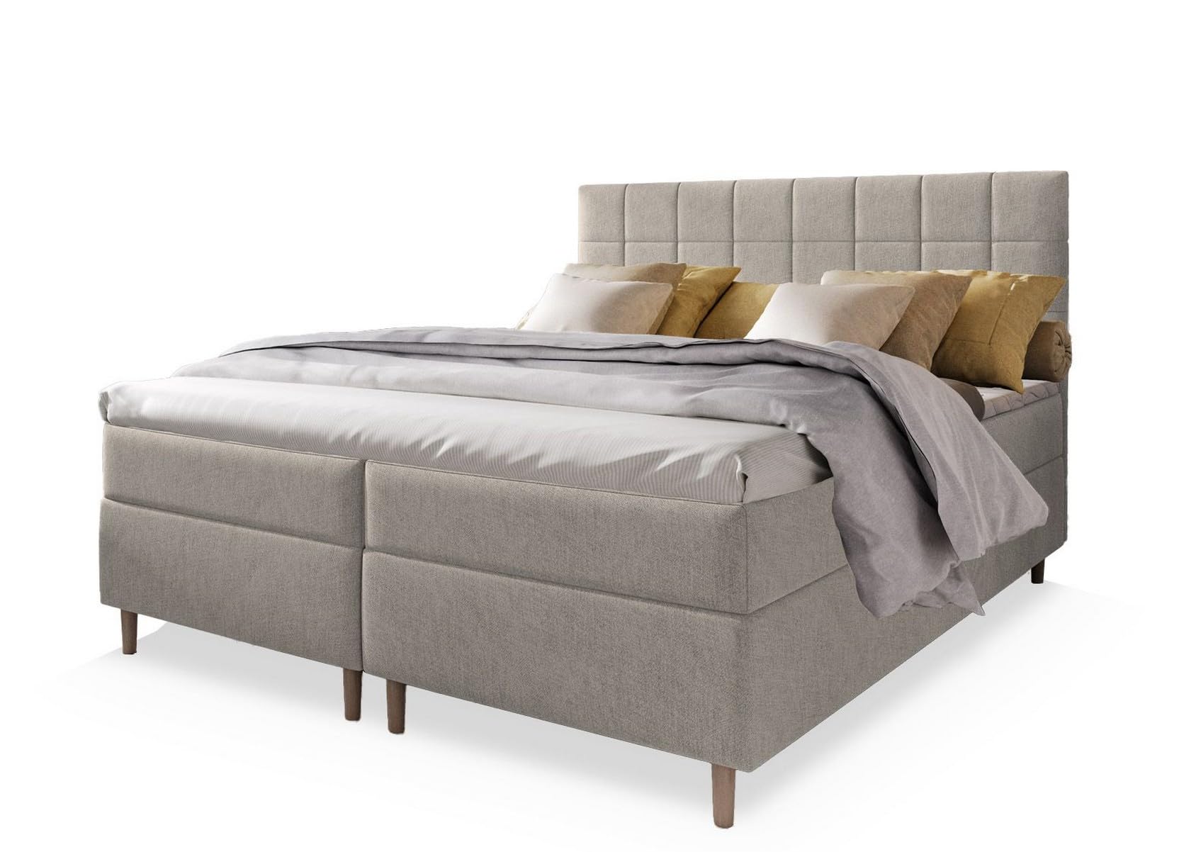 Masseno Boxspringbett Ibiza 160x200 cm Komplett-Set mit Matratze und Topper, Polsterbett mit Zwei Bettkästen -Beige, INARI 22
