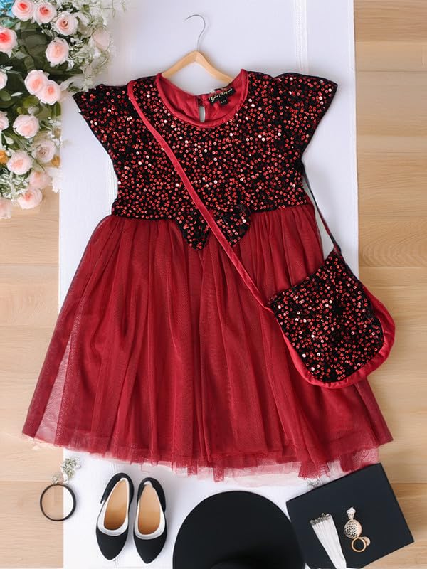 Image of mini mama Girl's Polyester Modern Knee-Length Dress