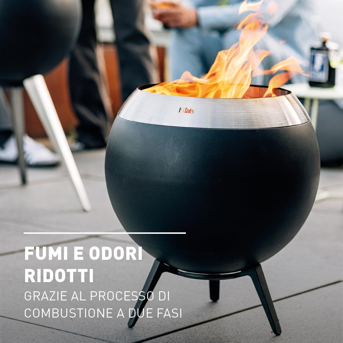 Höfats - Braciere Moon 45 senza fumo con base bassa in acciaio inox - Braciere smaltato con tecnologia carburatore per legno