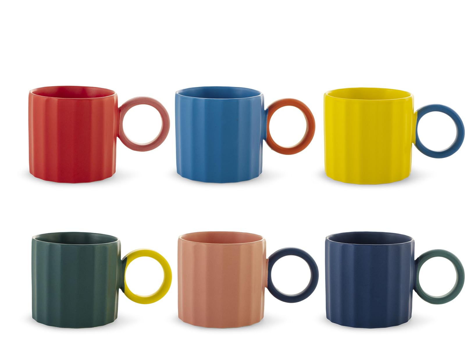 H&H Delight Jumbo Mug Set of 6-420ml - New Bone China - Assorted Colours - Dishwasher Safe - Microwave Safe - Stylish Contemporary Design