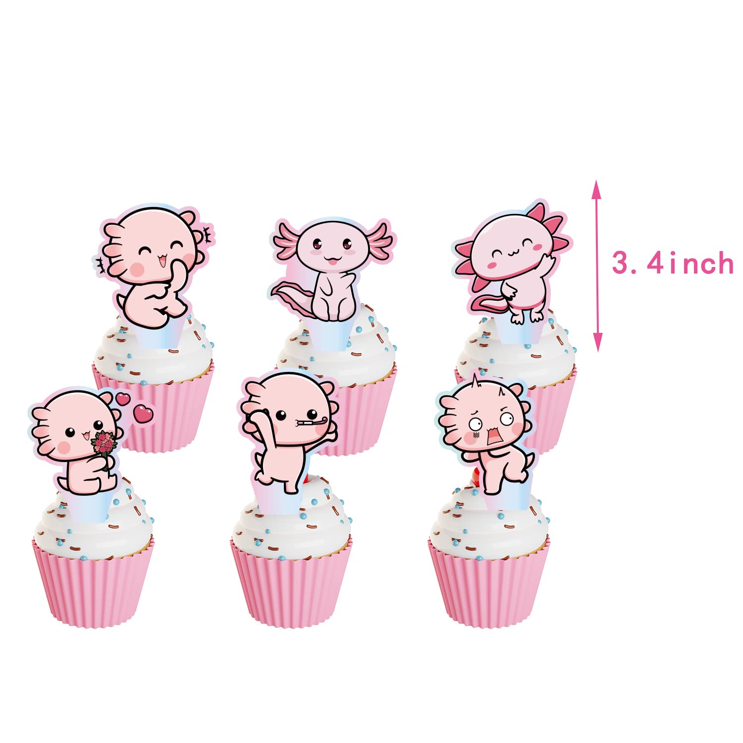 PHOGARY 33pcs Axolotl Birthday Decorations - Backdrop, Cake Topper & Hanging Swirls For Cute Theme Parties