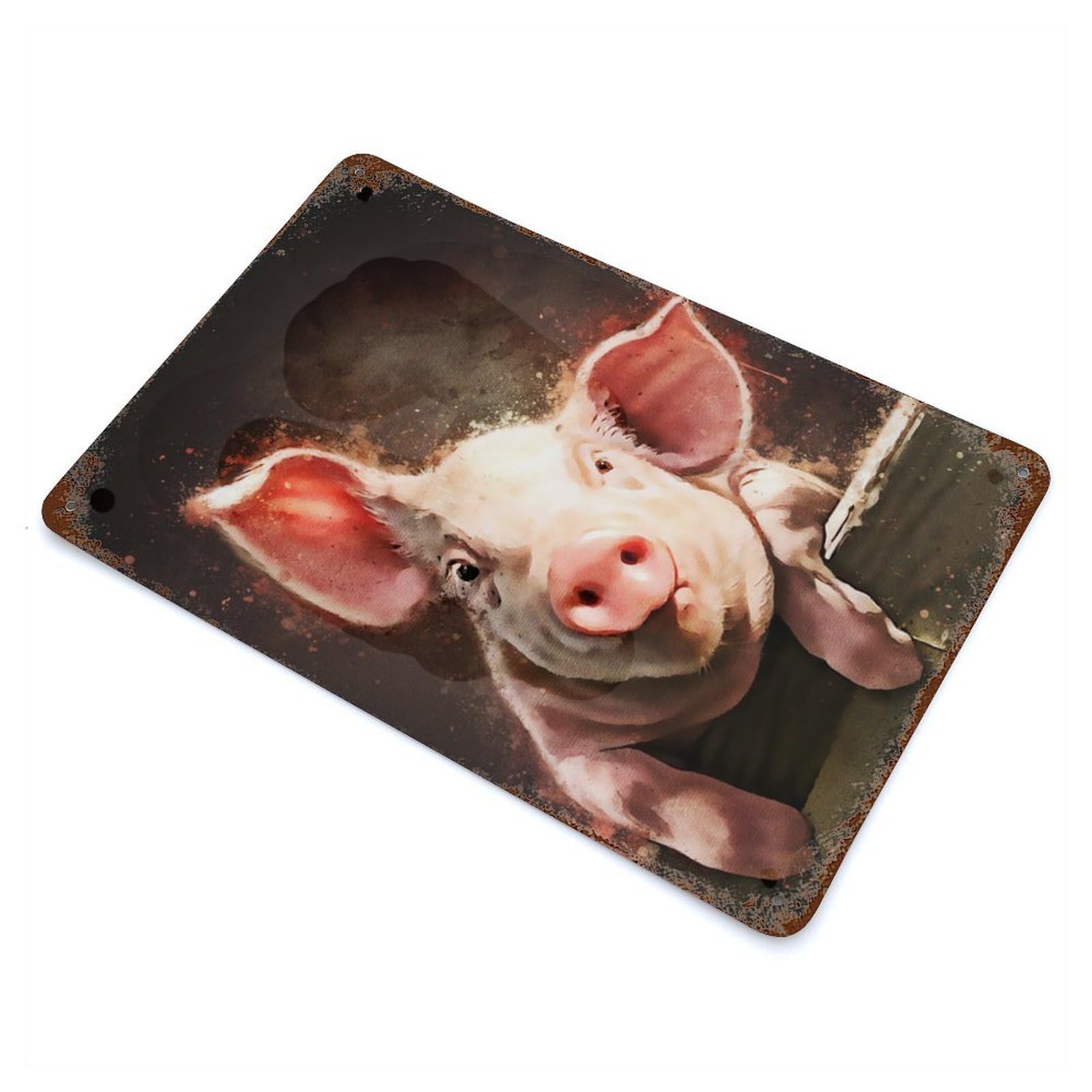 The Swine Distressed Metal Wall Sign 11.8"x7.9", Ideal for Garage, Bar And Workshop Decor