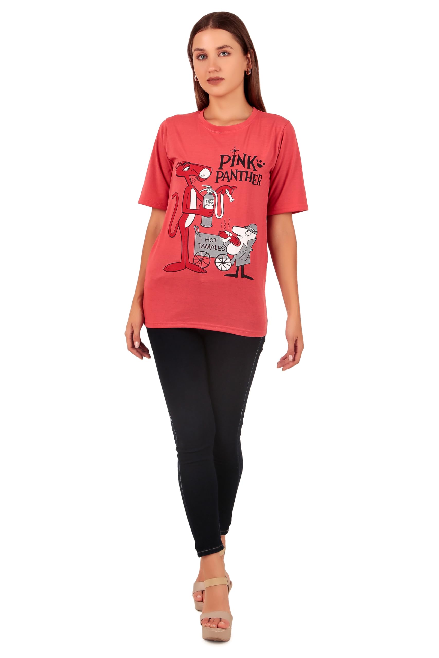 Road ArmorPanther Tshirt,Half Sleeve Oversized Tshirt for Women,Round Neck Longline Drop Shoulder, Colorful Printed T-Shirtfor, Work, Party, Vacation, Office, Casual and More