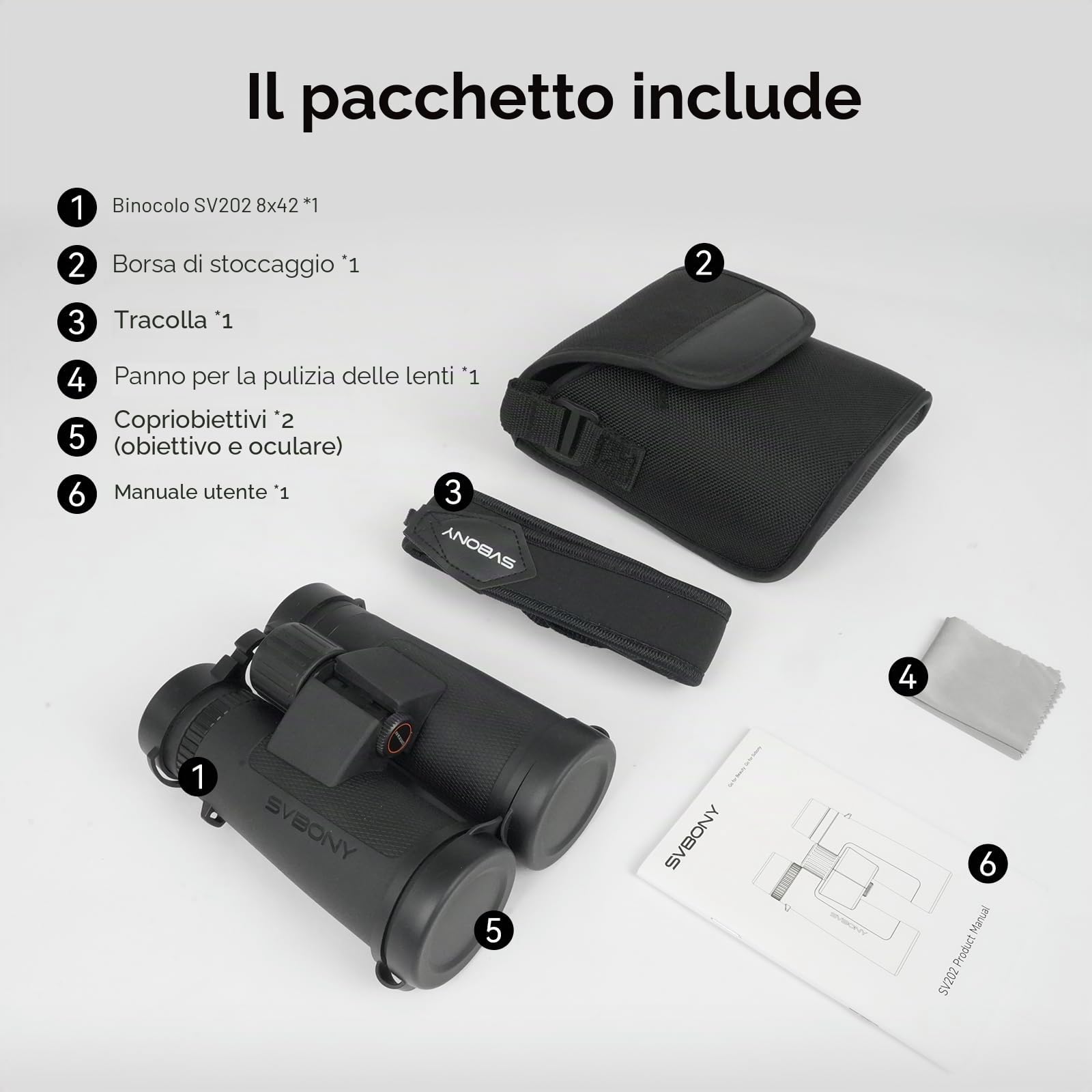 SVBONY Binocolo SV202 8x42 ED, binocolo con lenti a dispersione extra-bassa per birdwatching, BAK4 e FMC Optic System, ampio angolo di visione, impermeabile IPX7 per uso in tutte le condizioni