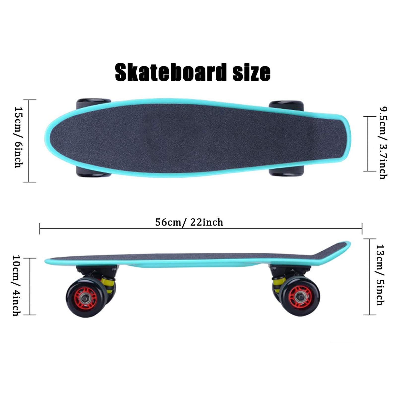 Mini Skateboard 22'' Complete Cruiser Planche à Roulette pour Enfants Adolescents Jeunes Adultes, Skateboard Débutants Entièrement Assemblé avec Équipement de Protection et Outils de Réglage