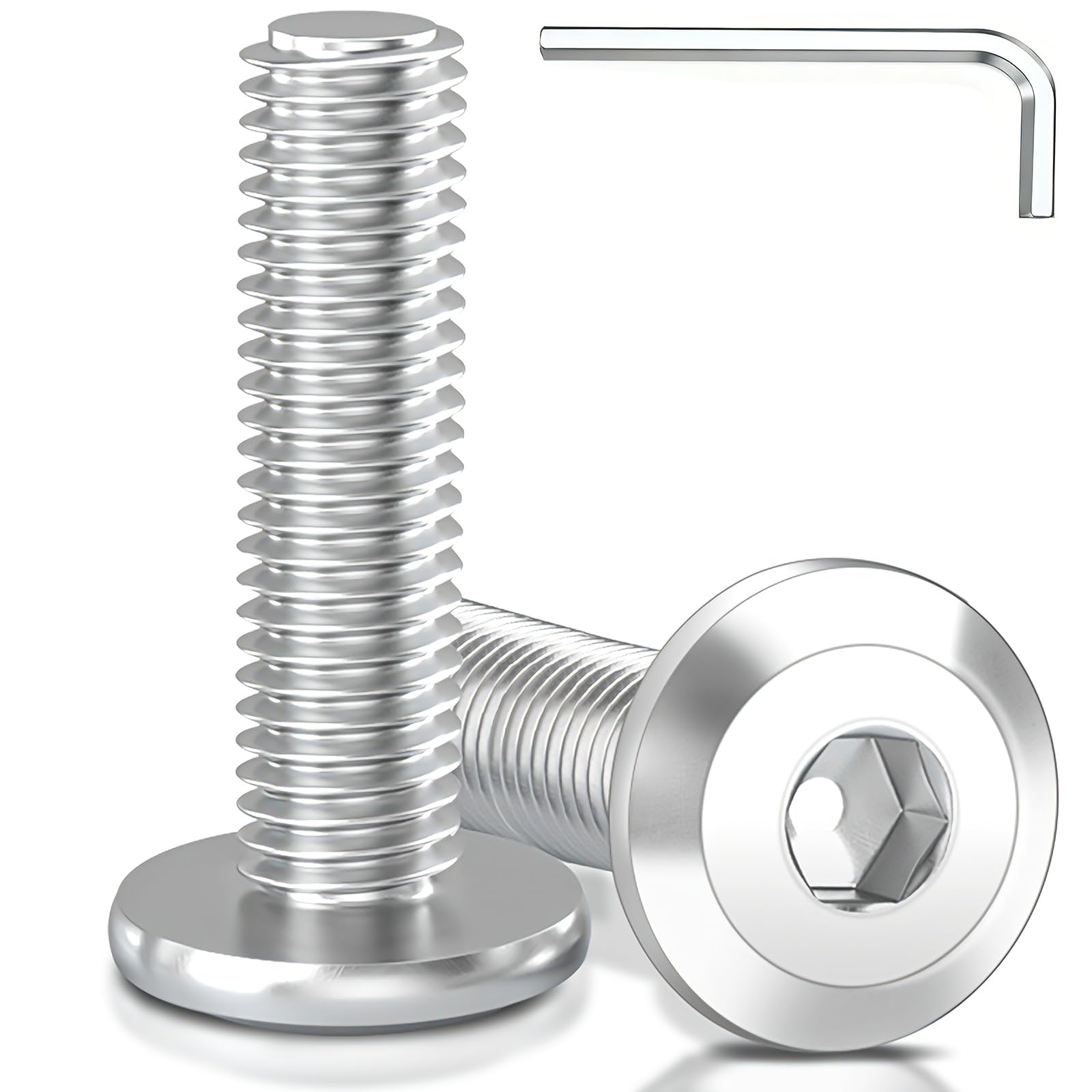 50Pcs M5 Bolts, M5 x 16mm Flat Head Hex Socket Screws, 304 Stainless Steel Furniture Bolts, Cabinet Screws with Hex Key