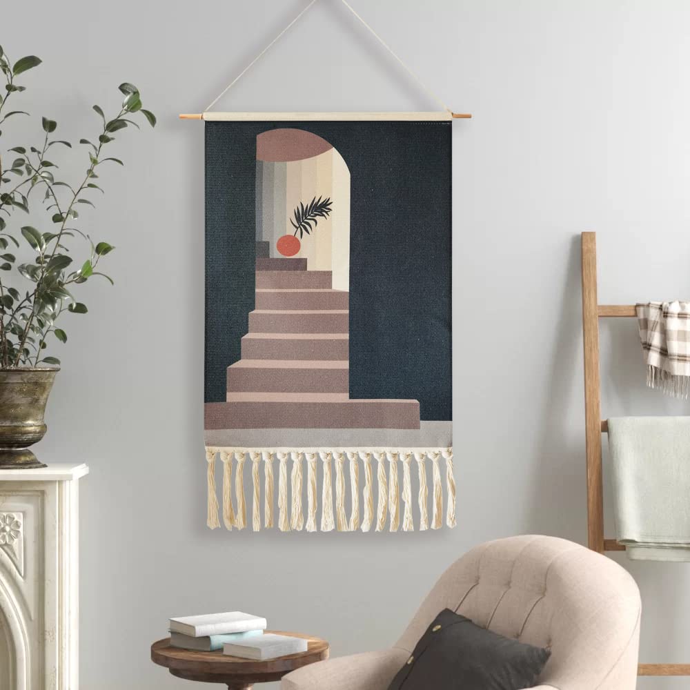 Tapiz De Pared Macramé Extra Grande – 20x34 Pulgadas, Estilo Bohemio, Con Palo De Madera Y Cuerda