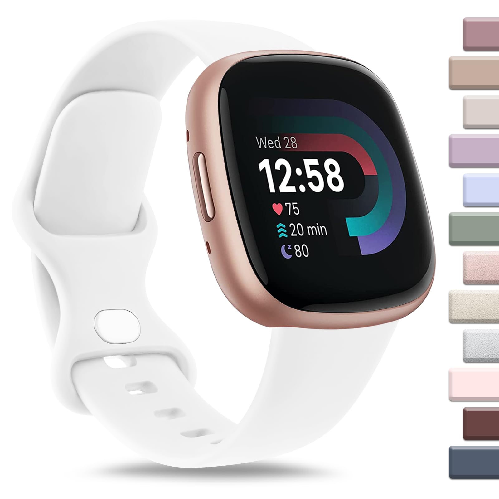 AK Sport Band Compatible with Fitbit Sense 2 / Sense Bands/Fitbit Versa 4 / Versa 3 Bands for Women Men, Classic Soft Silicone Wristband for Fitbit Sense 2 / Sense/Versa 4 / Versa 3, White, Groß — image 1