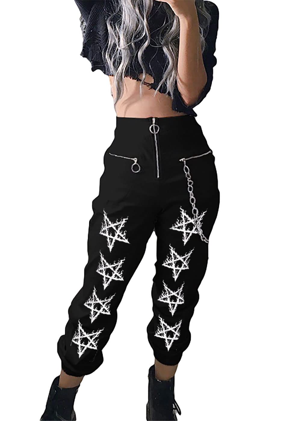 Womens High Waist Jogging Pants with Multi Zipper Lightweight Sweatpants Casual Relaxed Fit Trousers