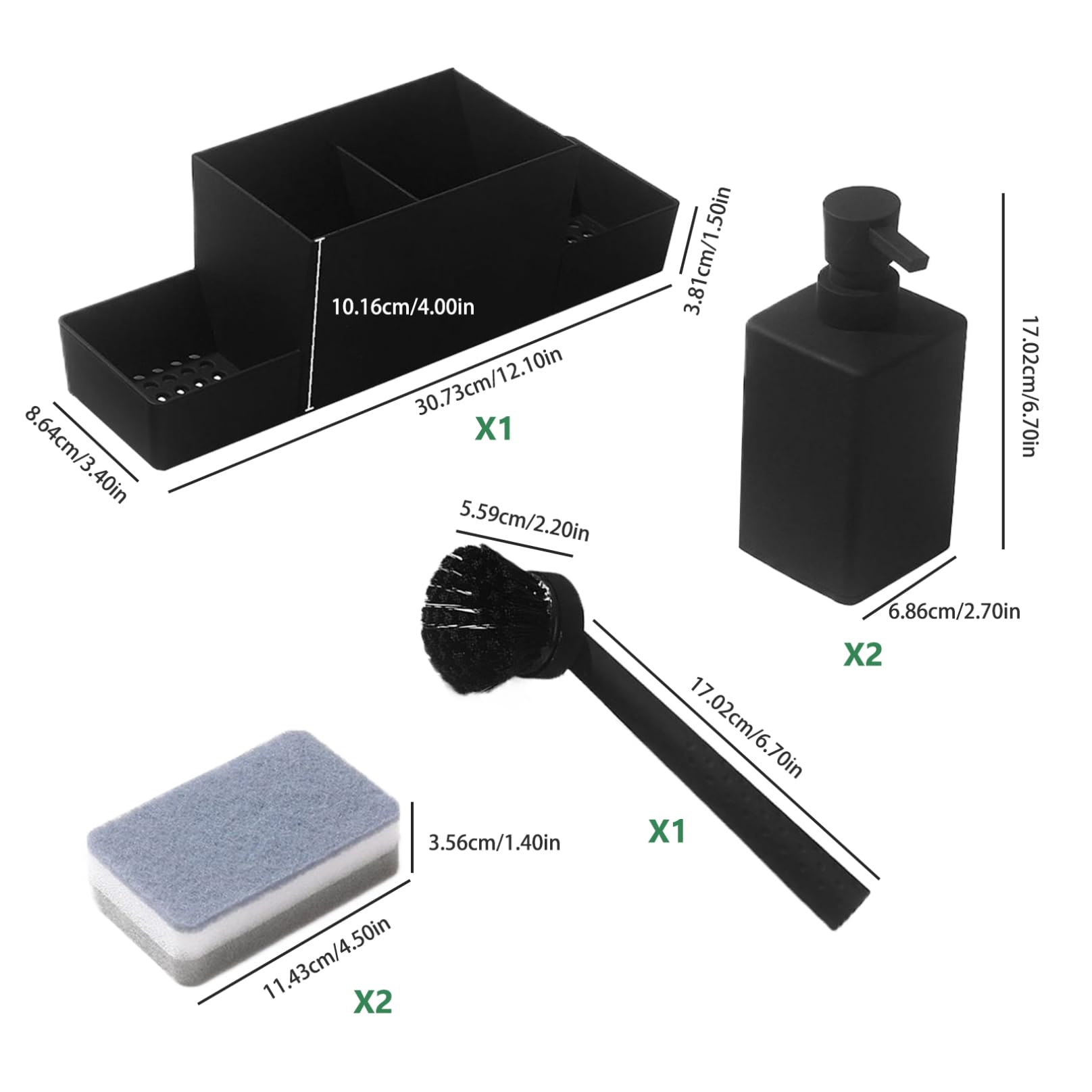 Set dispenser di sapone da cucina 2 pezzi, dispenser da 11, 8 once con spugne