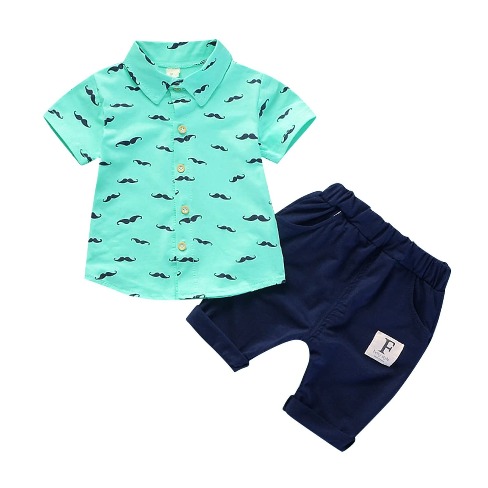 Baby Boys Toddler Summer Shorts Set Short Sleeve Cute Beard T Shirt Tops Pants Kids Casual Button Lapel (Green, 3 Years)