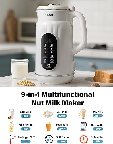 Miniatura 2 de GDOR Máquina inteligente de leche de nuez de 42 onzas, máquina de leche vegetal 9 en 1 para almendras, avena, soja, jugo y batidos, licuadora de