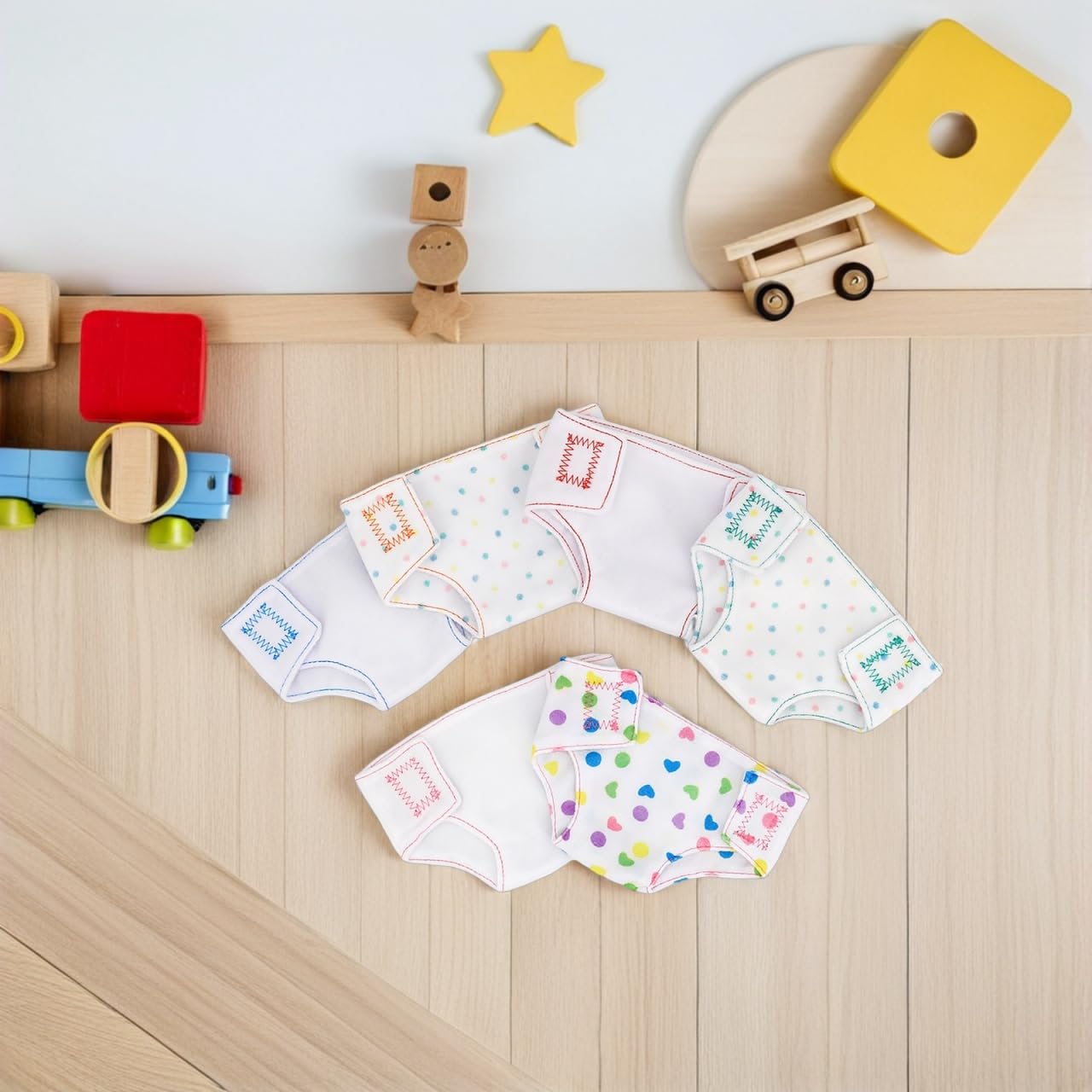SUPVOX 6Pcs Reusable Cloth Doll Diapers and Dress Up Clothes for Dolls Washable Underwear Accessories with Lovely Prints for Newborn Nappies Role Play - Image 2