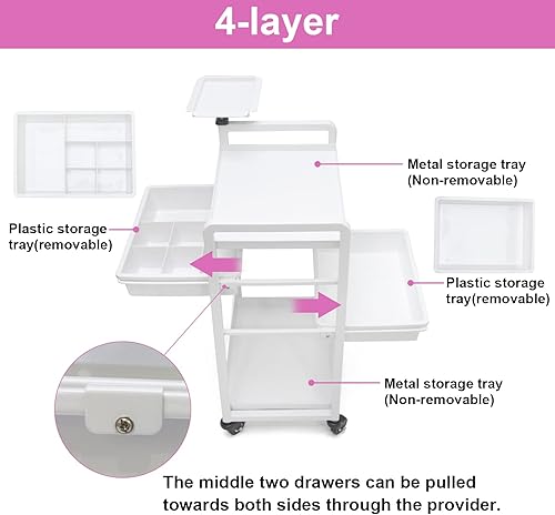 Miniatura 6 de Carrito organizador de pestañas de belleza, carrito esteticista, carrito utilitario para salón, spa, carrito rodante con ruedas, bandeja de