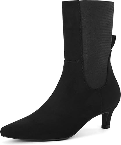 Miniatura 1 de Coutgo Botas Chelsea para mujer, tacón bajo de gatito, a media pantorrilla, gamuza puntiaguda, elásticas, para otoño, botines elegantes