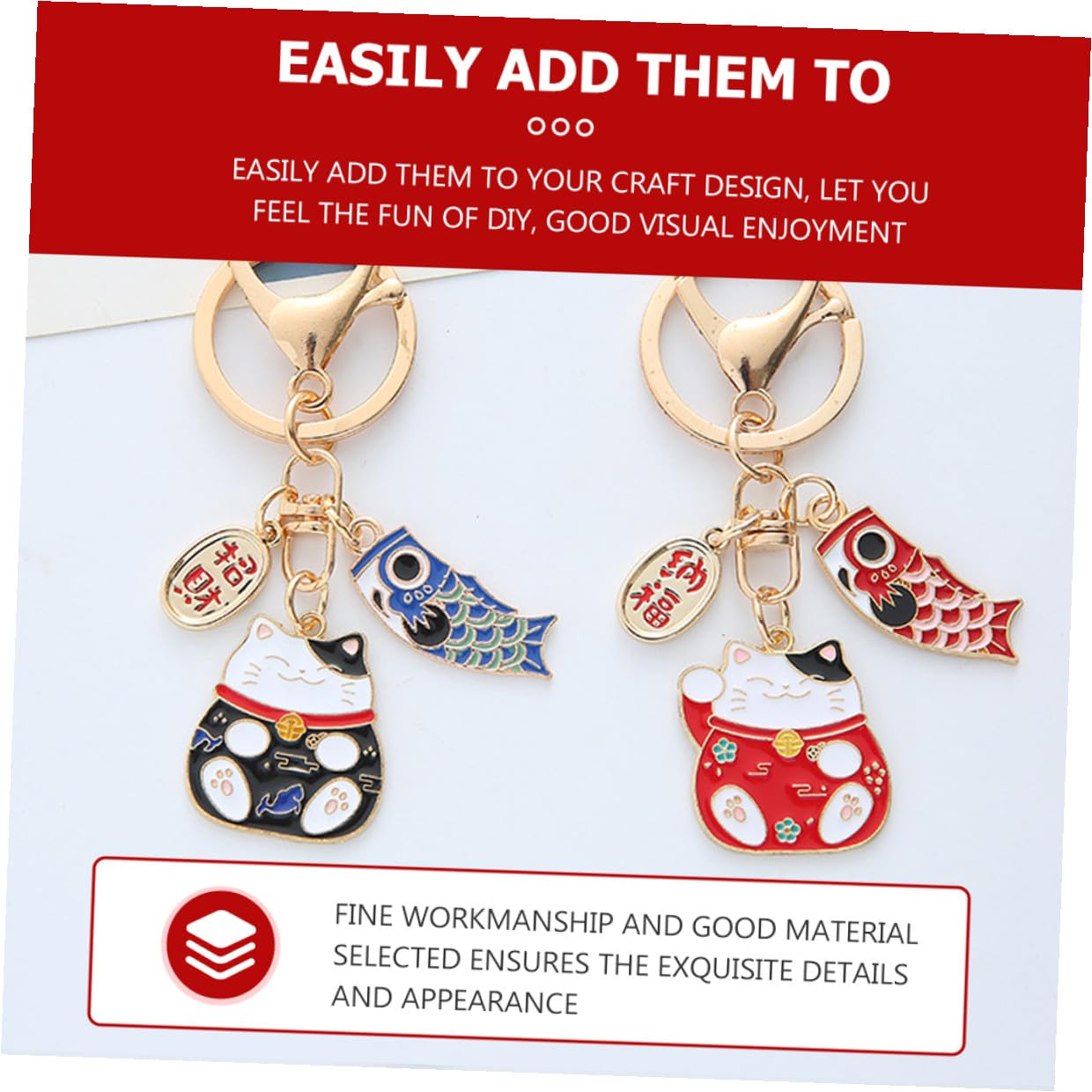 TOYANDONA Llavero de Dibujos Animados Gato Japonés de Aleación de Zinc Rojo, 2 Piezas Fina Elaboración y Diseño Práctico para Decoración y Obsequio de Año