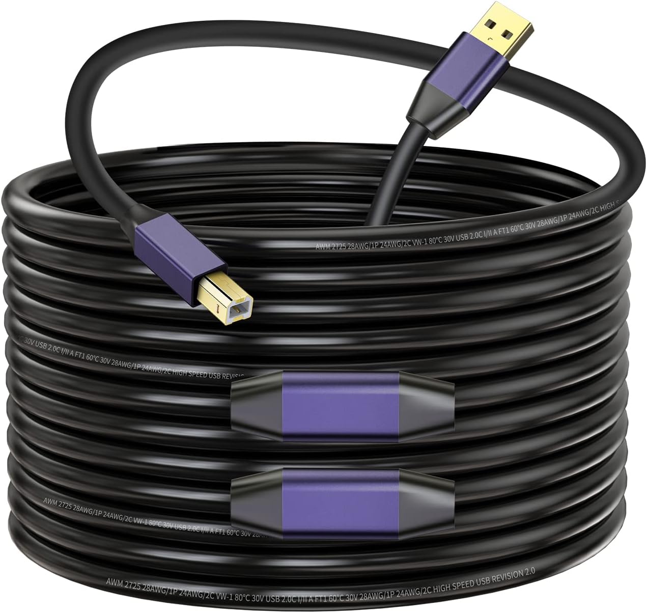 LDKCOK Active USB 2.0 Printer Cable 60ft - A-Male to B-Male High Speed Printer/Scanner/Repeater Cable for HP, Canon, Epson, Dell, Samsung etc