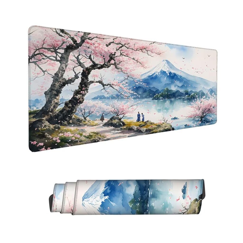 Podkładka pod mysz z kwiatami wiśni pod biurko, podkładka pod mysz XXL 1200 x 600 mm, podkładka pod mysz górską antypoślizgowa wodoodporna podkładka pod mysz, podkładka pod mysz z przeszytymi