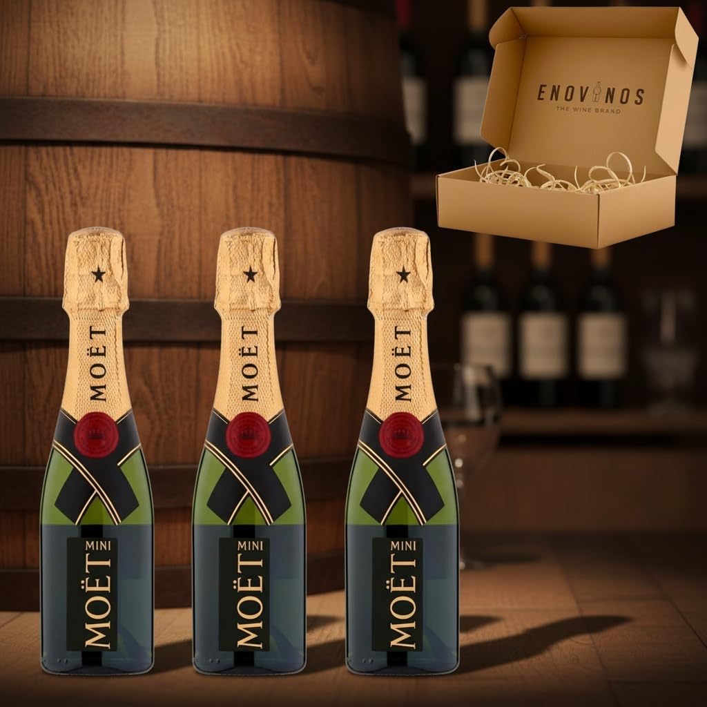 Pack Premium Moët & Chandon Brut Champagne Mini Moët 3 x 20 cl - Pack mini botellas Champan premium - Considerado el mejor - Perfecto para regalo - Mejor Seleccion ENOVINOS THE WINE BRAND