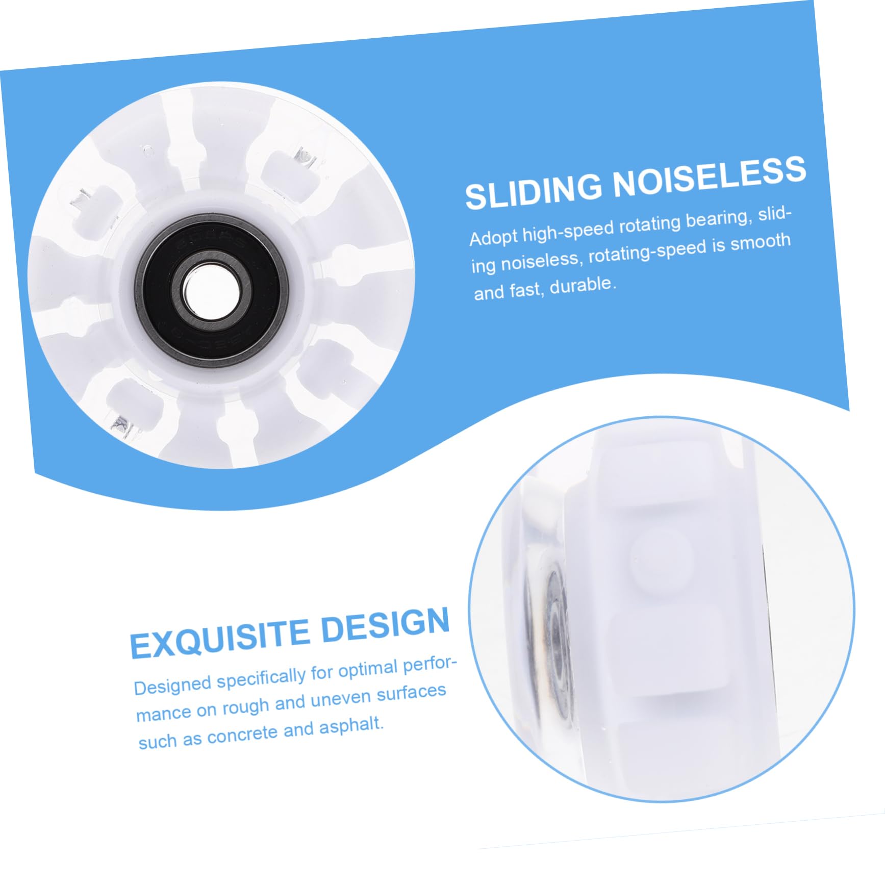 VANZACK Outdoor Roller Skating Wheels 4 Pack Double Row Bright Pu Skateboard Wheels for Streets Sidewalks Concrete