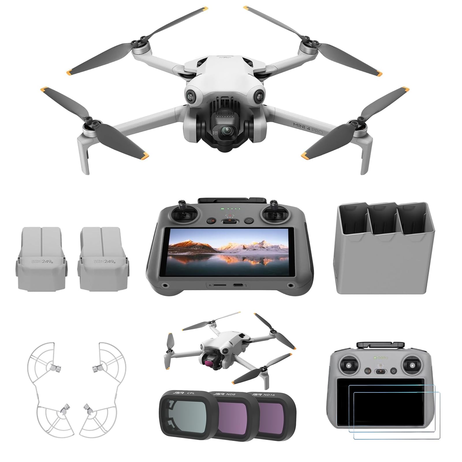 DJI Pack Mini 4 Pro Fly More with DJI RC 2 (remote control screen), 4k camera drones, less than 249g, 34 min flight time, 2 extra batteries, C0