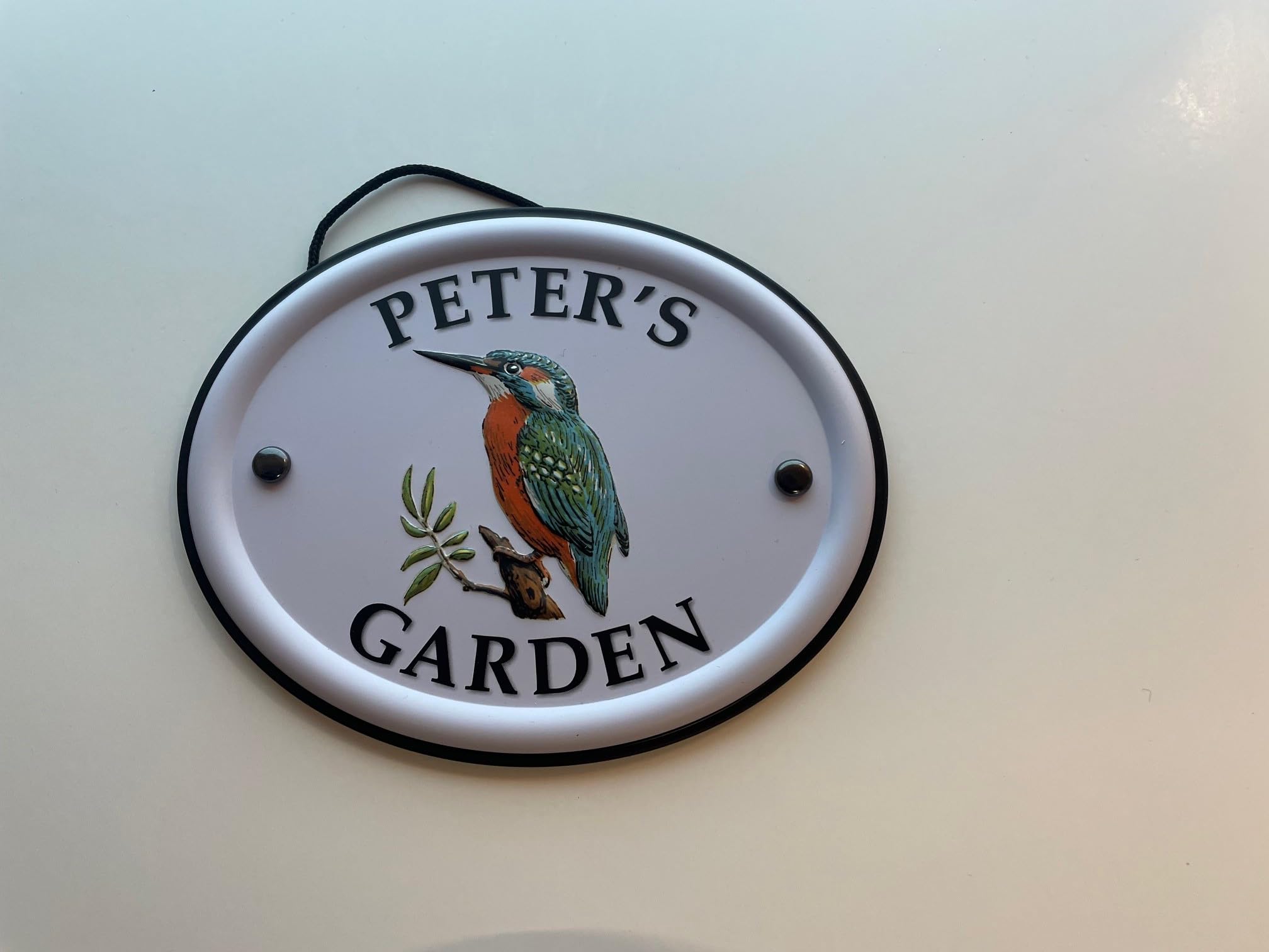 Personalised Embossed Metal Garden Sign 12x15cm – British Bird Design – Outdoor Decorative Hanging Garden Plaque – Weatherproof Metal Sign for Garden Walls Fences or Sheds (Peter)