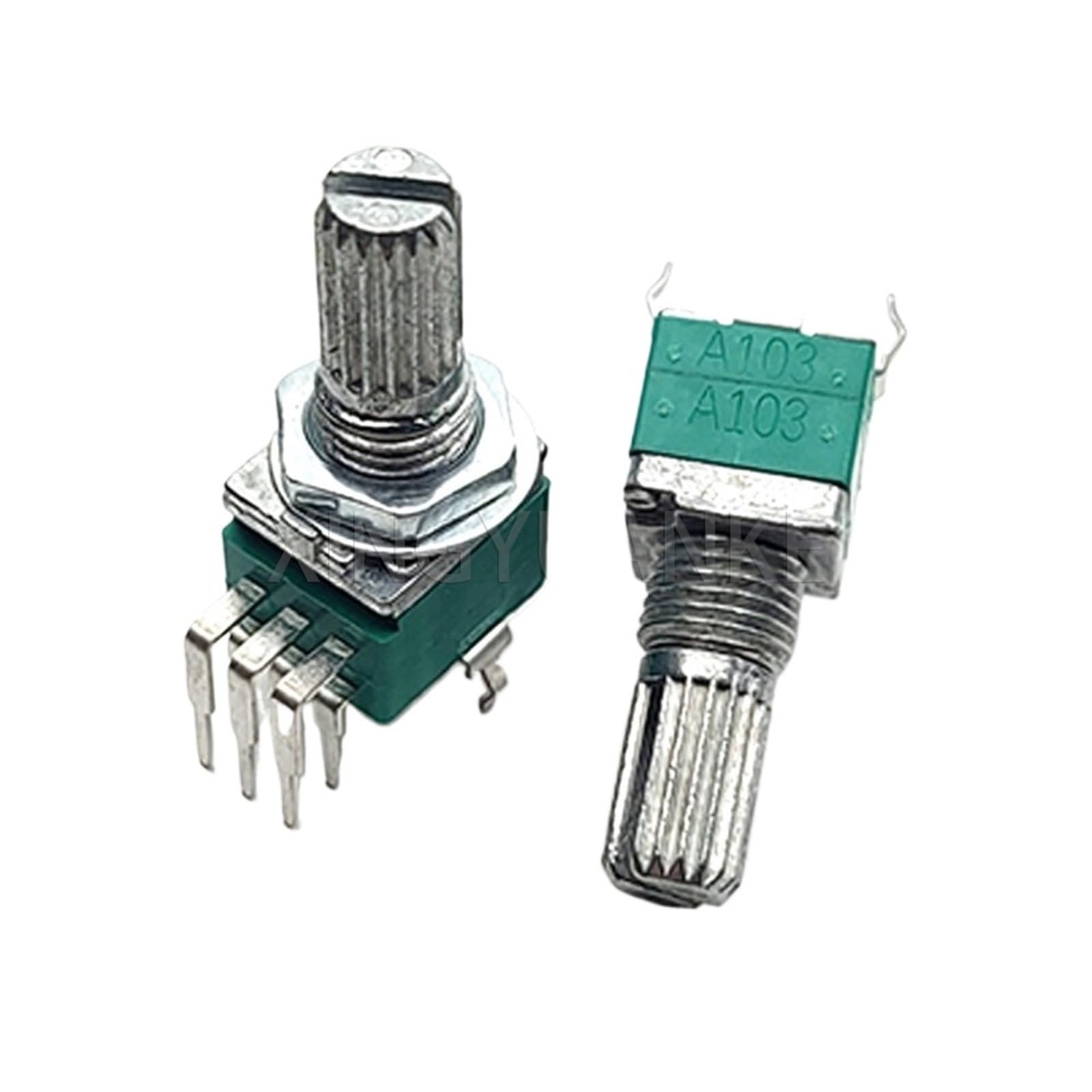 3 SZTUK RK097G 097 Typ Podwójna pionowa zakrzywiona podstawa 6pin A50K A503 regulator głośności, potencjometr długość trzonu kwiatowego 15 mm (50 K omów)