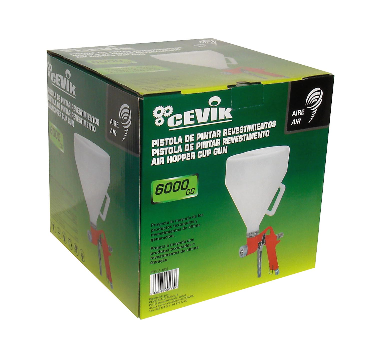 Cevik - CA-1805 - Pistola de Pintura para Gotelé - Sistema por Gravedad - Capacidad 6L - Uso Doméstico y Profesional - Cuerpo de Aluminio
