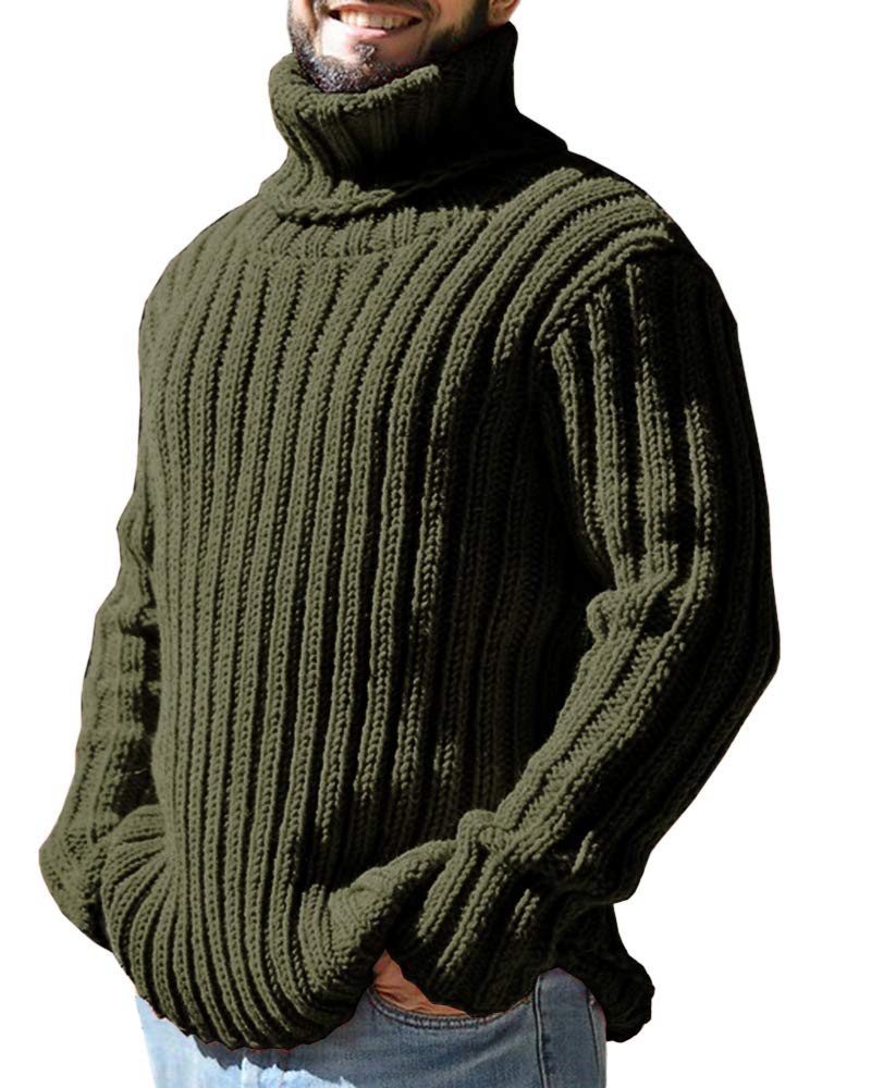 Runcati Jersey de cuello alto para hombre, diseño trenzado, otoño e invierno, punto grueso, monocolor