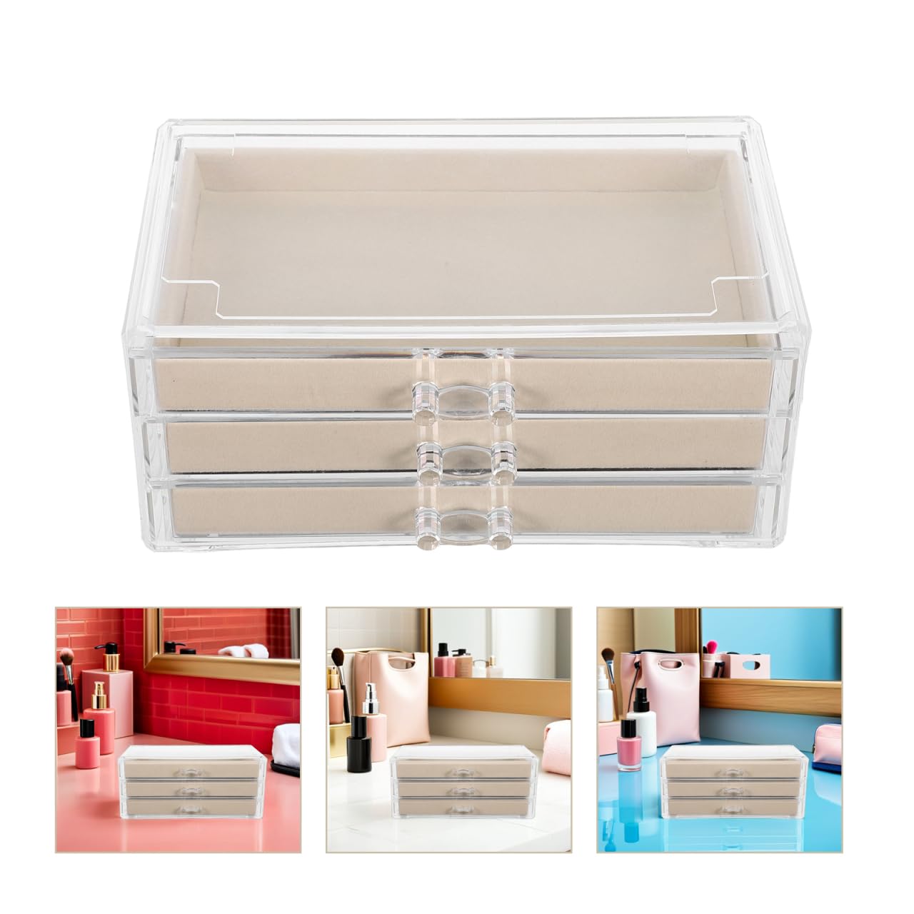 STOBAZA Boîte À Bijoux À Trois Niveaux Avec Tiroirs Transparente Organisateur De Bijoux Compact Pour Colliers Bagues Boucles D'Oreilles Rangement Maison Et Voyage