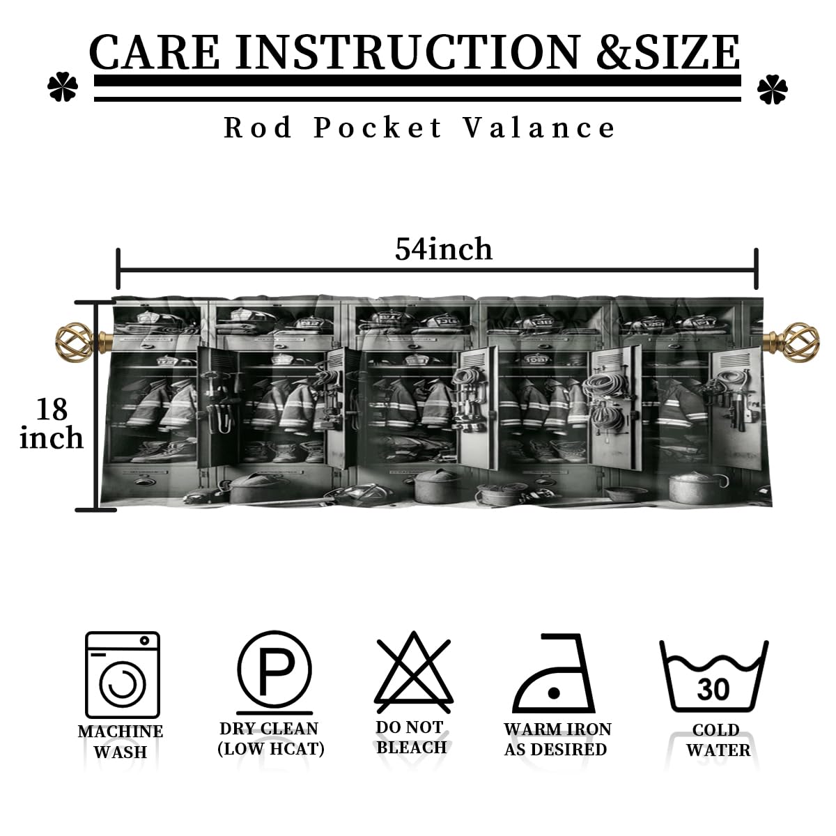 Retro Fireman Theme Blackout Curtain Valances,Vintage 70s Rustic Firefighter Energy Efficient Rod Pocket Curtain Window Valances for Kitchen Windows,54