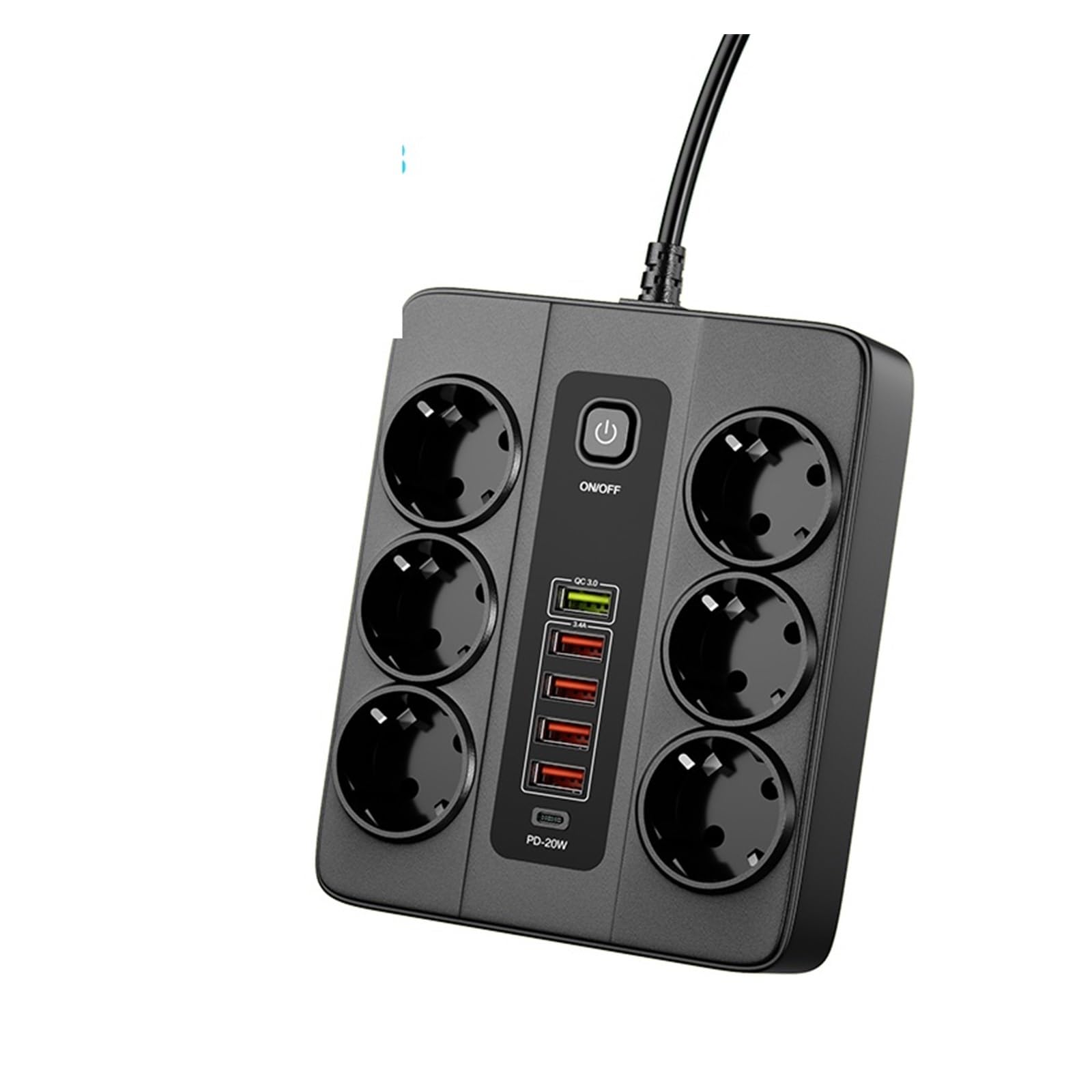 Rapide Chargeur, 3000W 6 Prises ca multiprise 6 Station de Charge USB rallonge 2M PD 20W QC3.0 Port USB multiprise Chargeur Prise de Courant,Chargeur USB Voyage/Haute Vitesse(Black PD20W 1PCS)