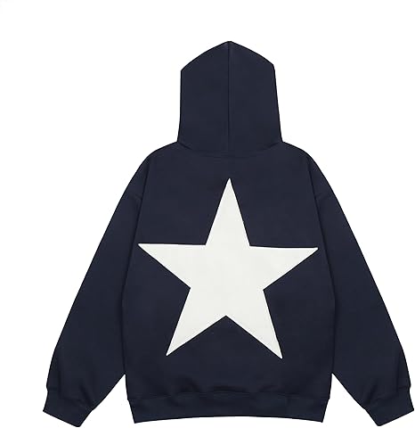 Vamtac Embroidered Star Graphic Hoodie at Front and Back Y2K Oversized Long Sleeve Pullover 2025 Trendy Outfits