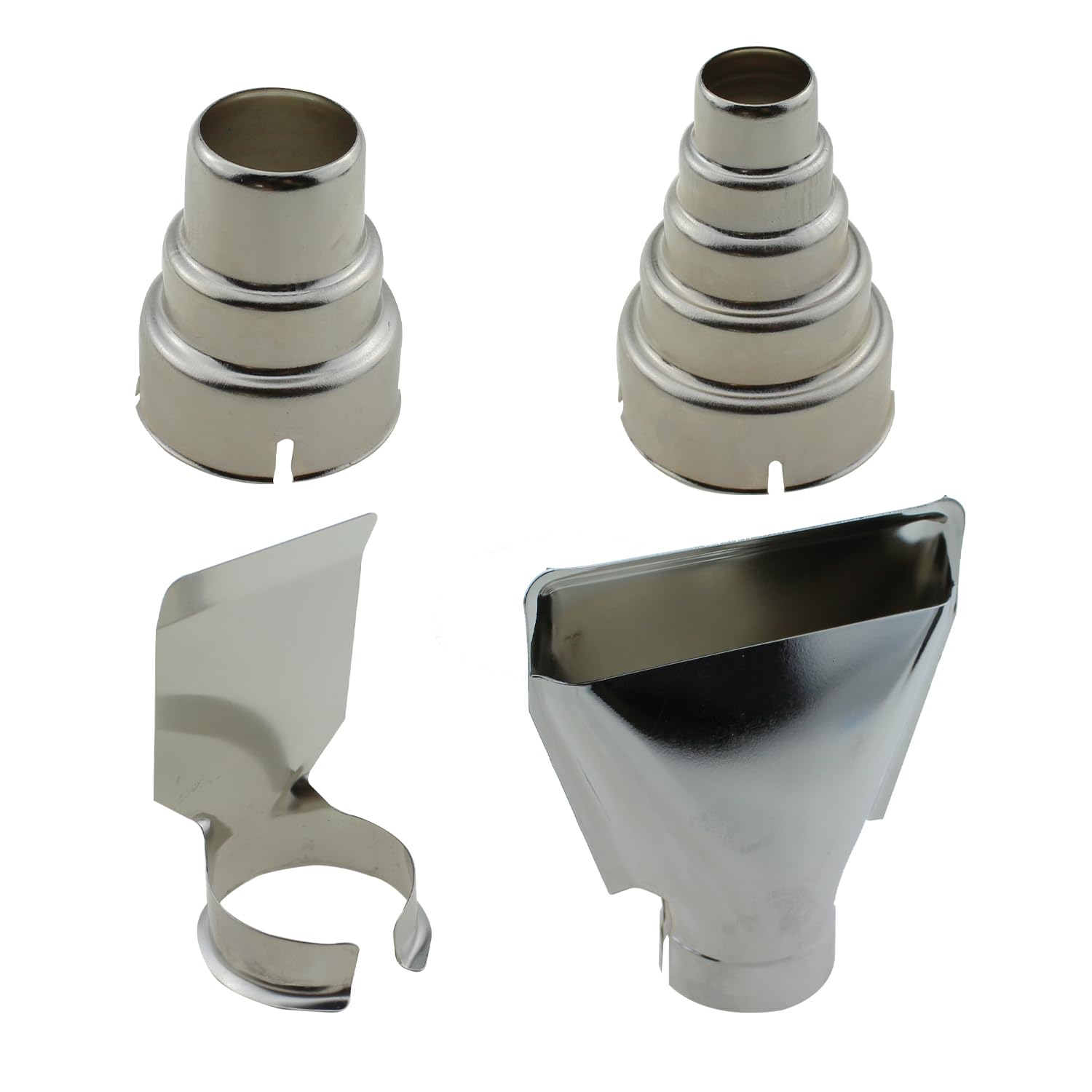 SQXBK 4PCS Silver Heat Gun Nozzle Kit Stainless Steel Reflector Heat Resistant Nozzle Gun Accessory Replacement Part Heat Blower Accessories