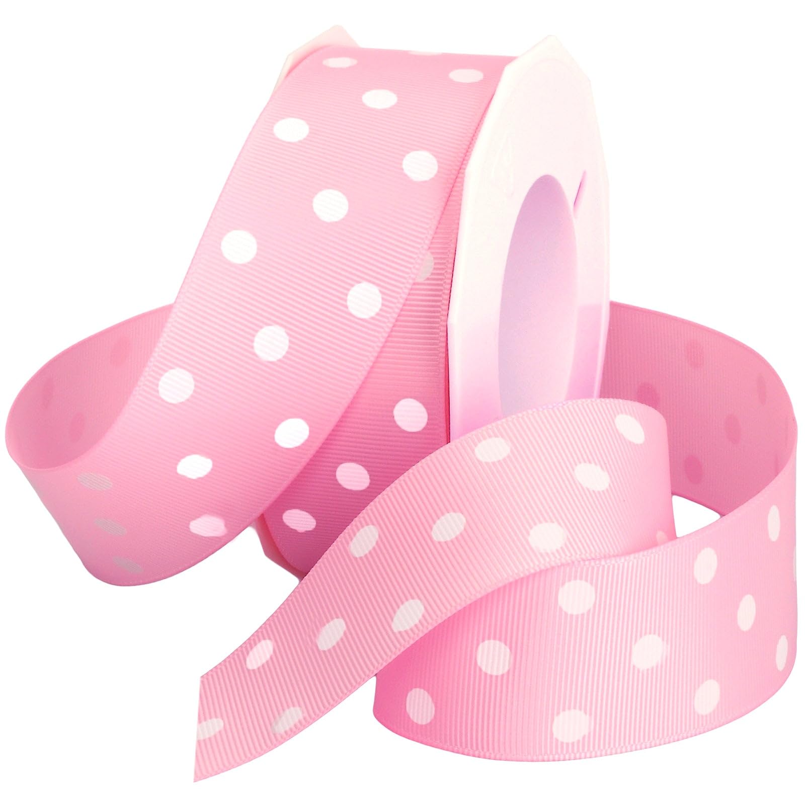 Morex Grosgrain Dot Ribbon, 1-1/2-Inch by 20-Yard Spool, Light Pink with White Polka Dots