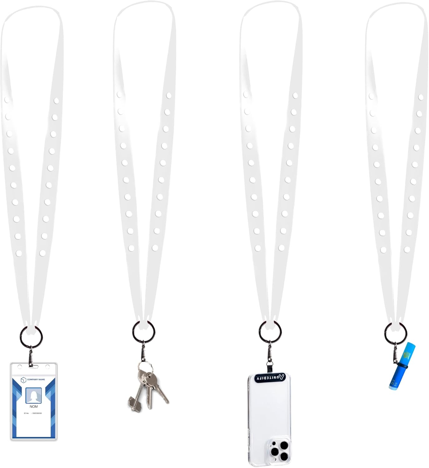 White Strap Decorative Multifunction for hold Phone, Badge, Inhaler, Keys - compatible with all phone case integral and shoe charms - length 49inch - Gift Box