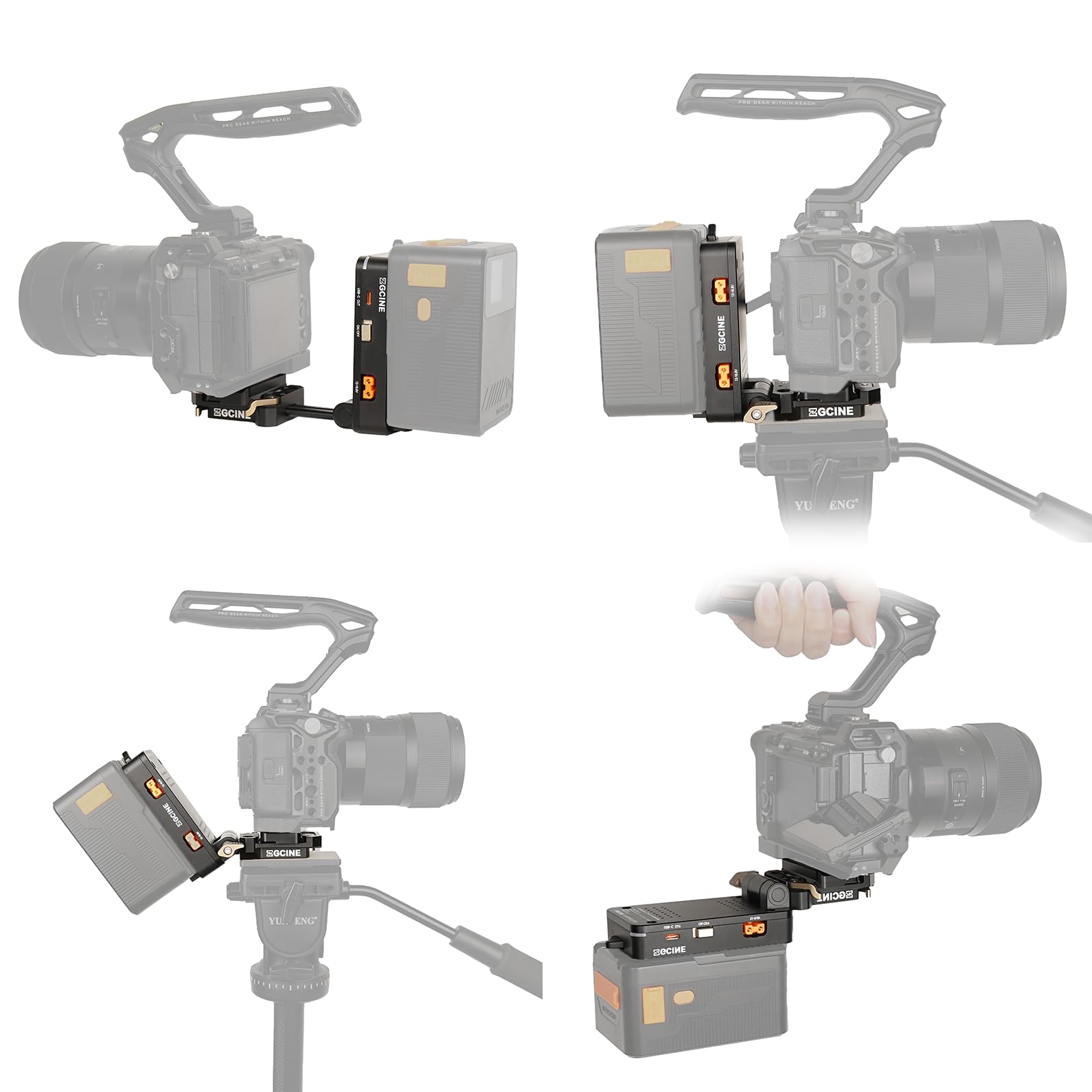 ZGCINE VM-VP4 - Adattatore a batteria con attacco USB-C PD, piastra Arca-Swiss da 38 mm, design girevole a 90° e portaoggetti telescopico pieghevole