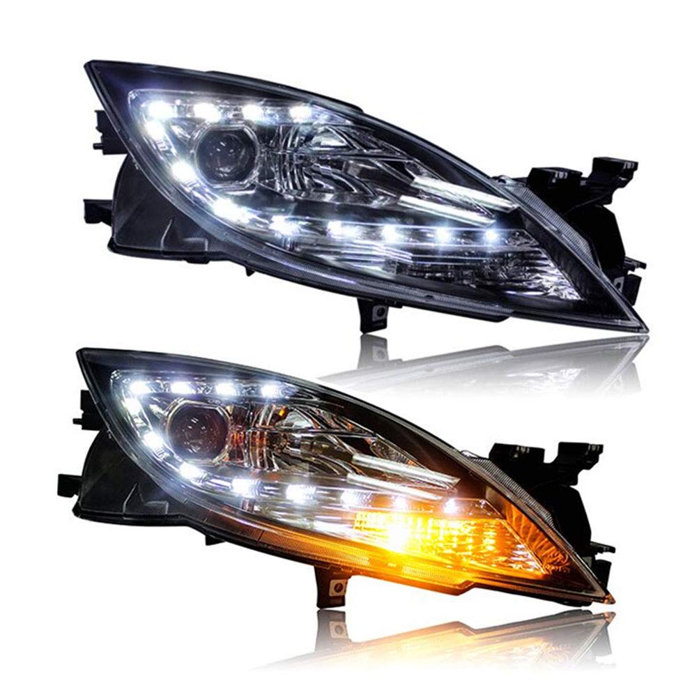 Amazon Com 2pcs Headlight Assemblies For Mazda 6 Atenza 09 13 Bi Xenon Lens Projector Double Beam Xenon Hid Kit With Led Daytime Running Lights Automotive